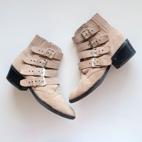 Dolce Vita Beige Suede Leather Almond Toe Block Heel Ankle Boots / Booties 7 - Picture 15 of 15
